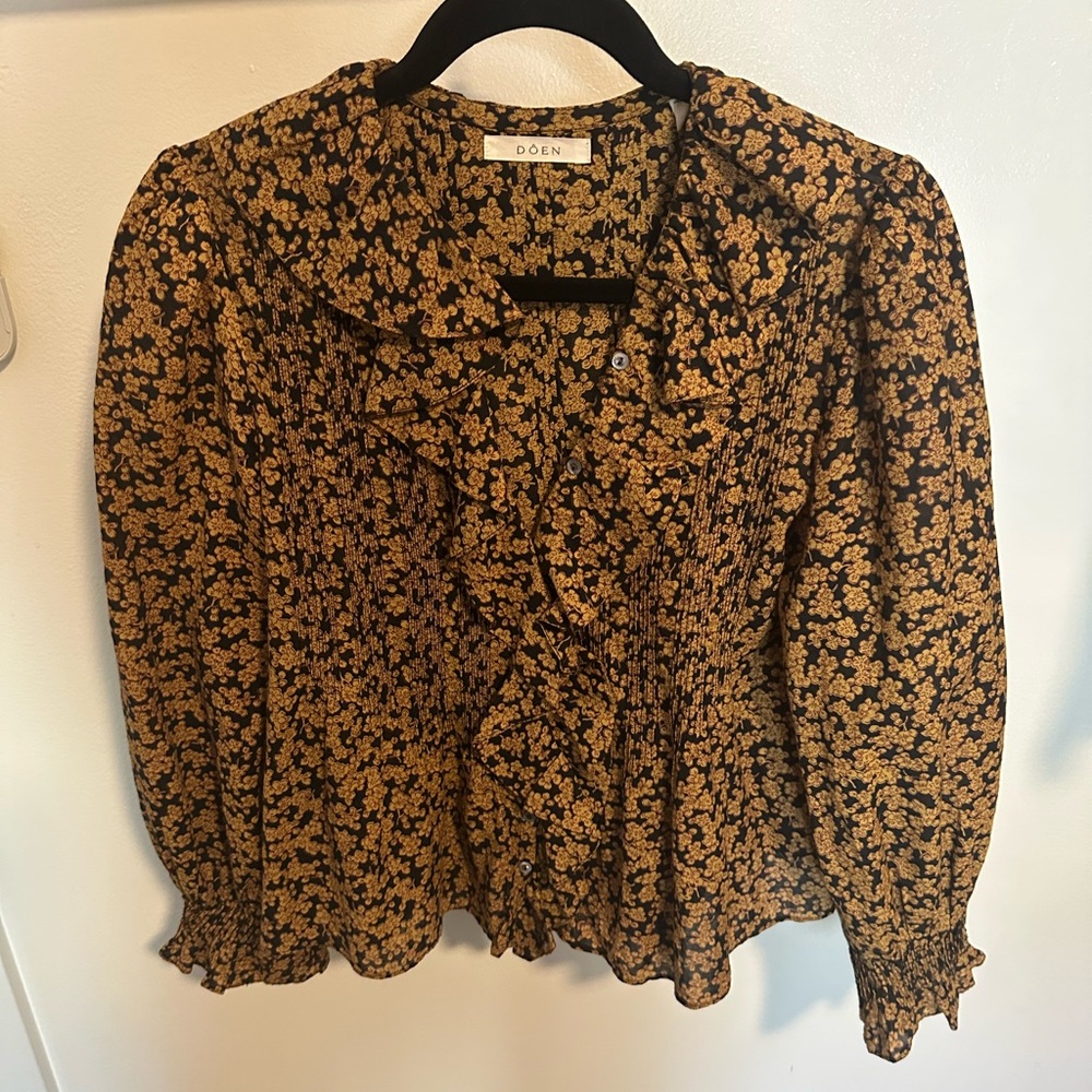 Dôen Hardy Top Ruffled Floral Print Dusk Winter Meadow XS EUC